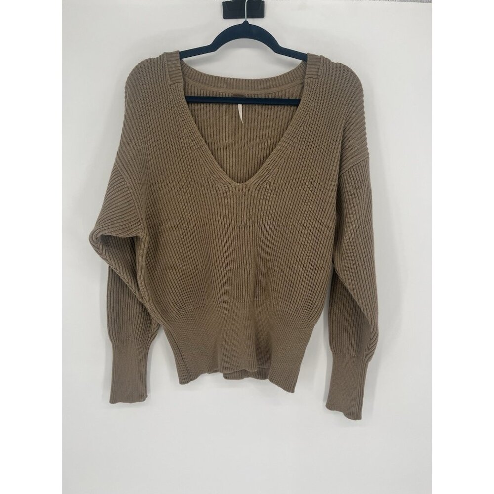 Free People Chunky Brown V Neck Sweater Small